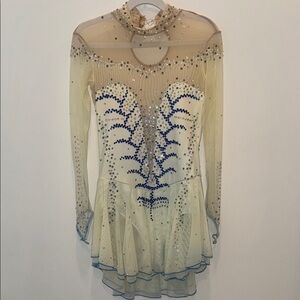 Elegant Cream and Blue Embellished Ice skating ⛸️ Dress